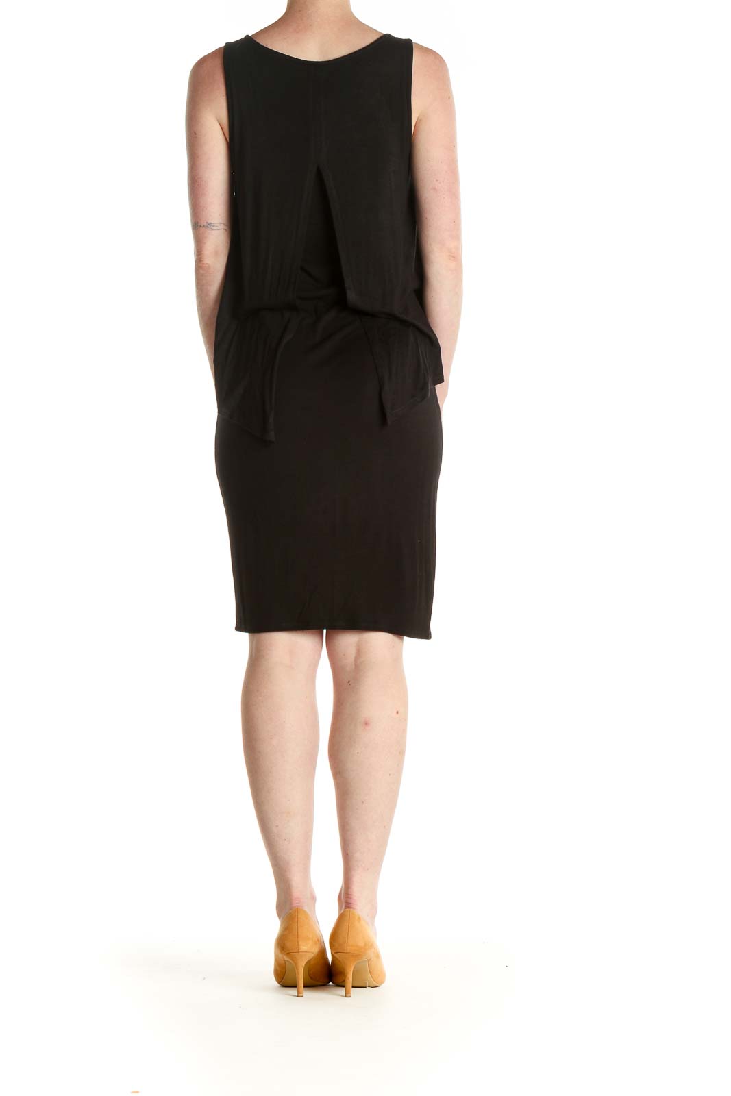 Black Solid Day Sheath Dress