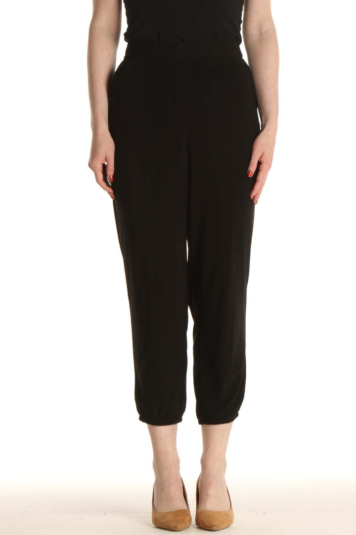 Black Solid Casual Capri Pants