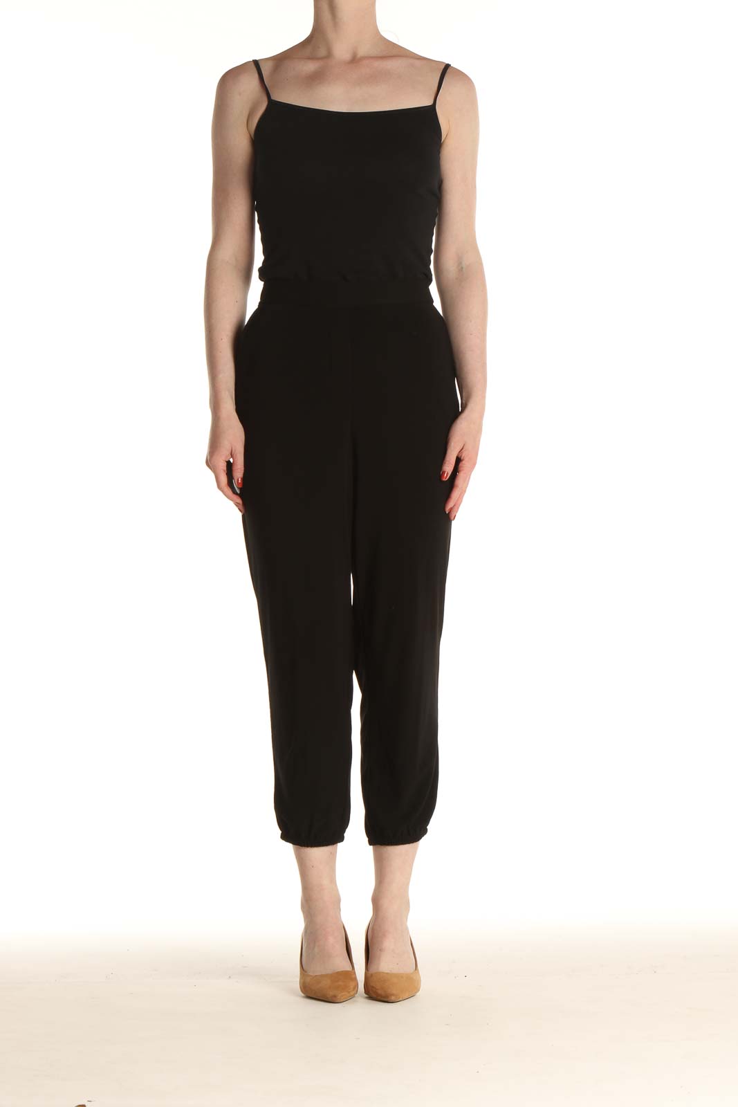 Black Solid Casual Capri Pants