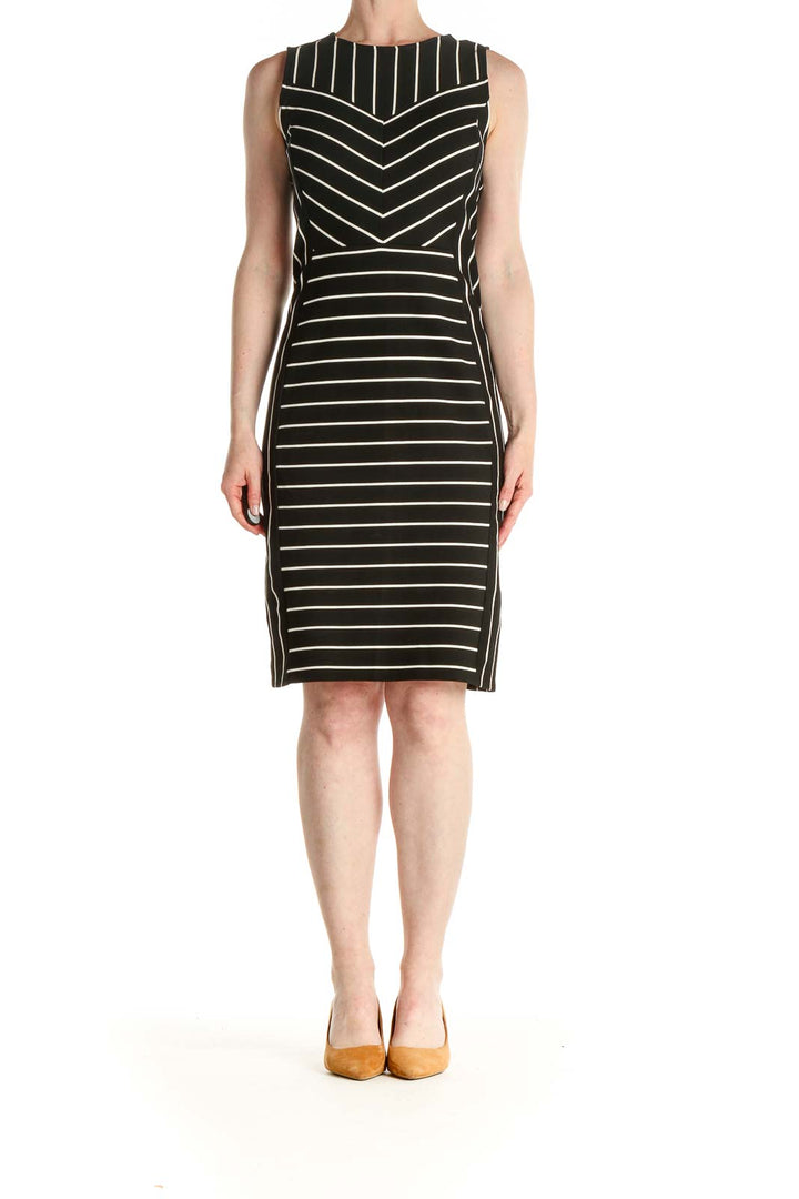 Black Striped Work Sheath Dress