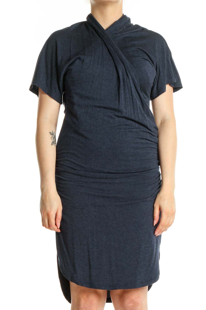 Blue Solid Day Sheath Dress