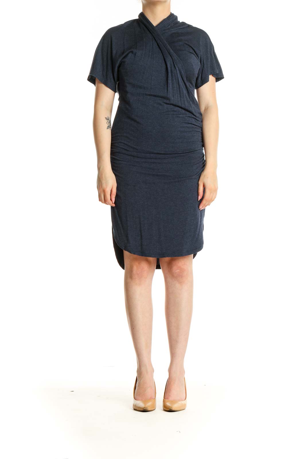 Blue Solid Day Sheath Dress