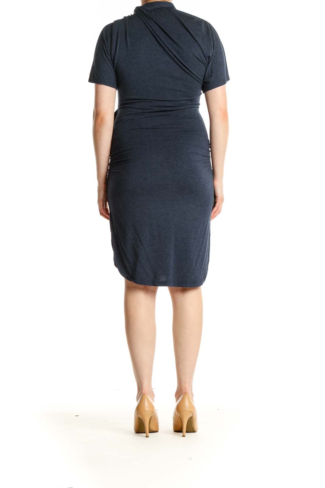 Blue Solid Day Sheath Dress