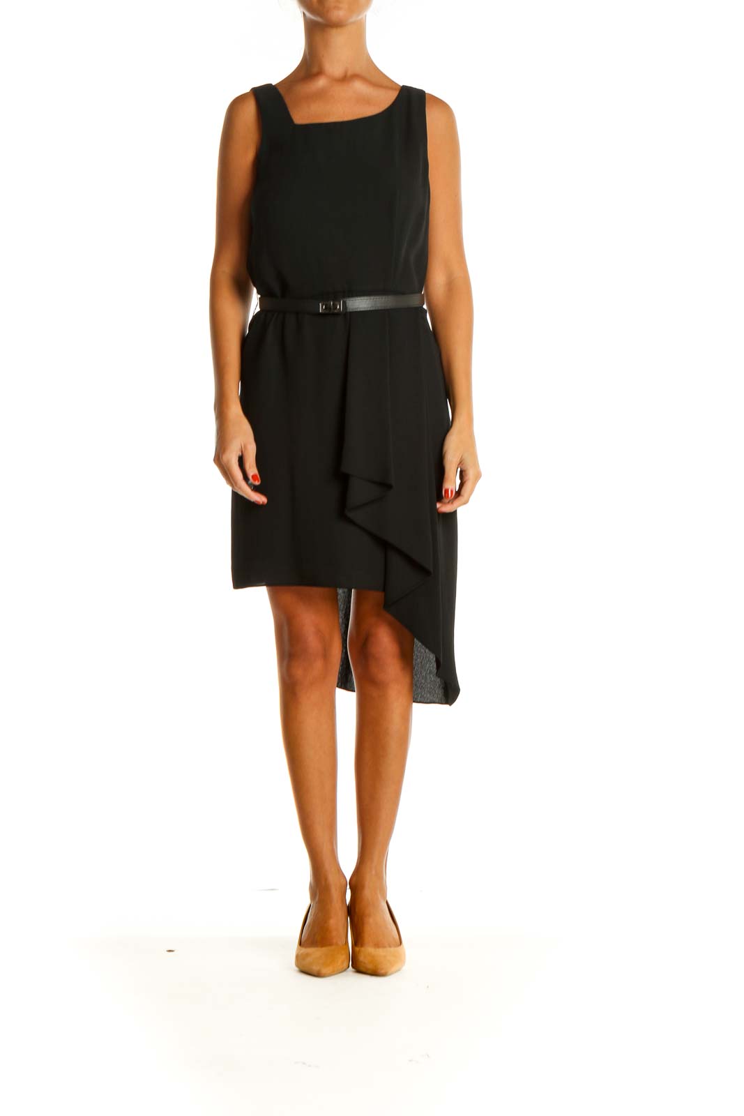 Black Solid Day Sheath Dress