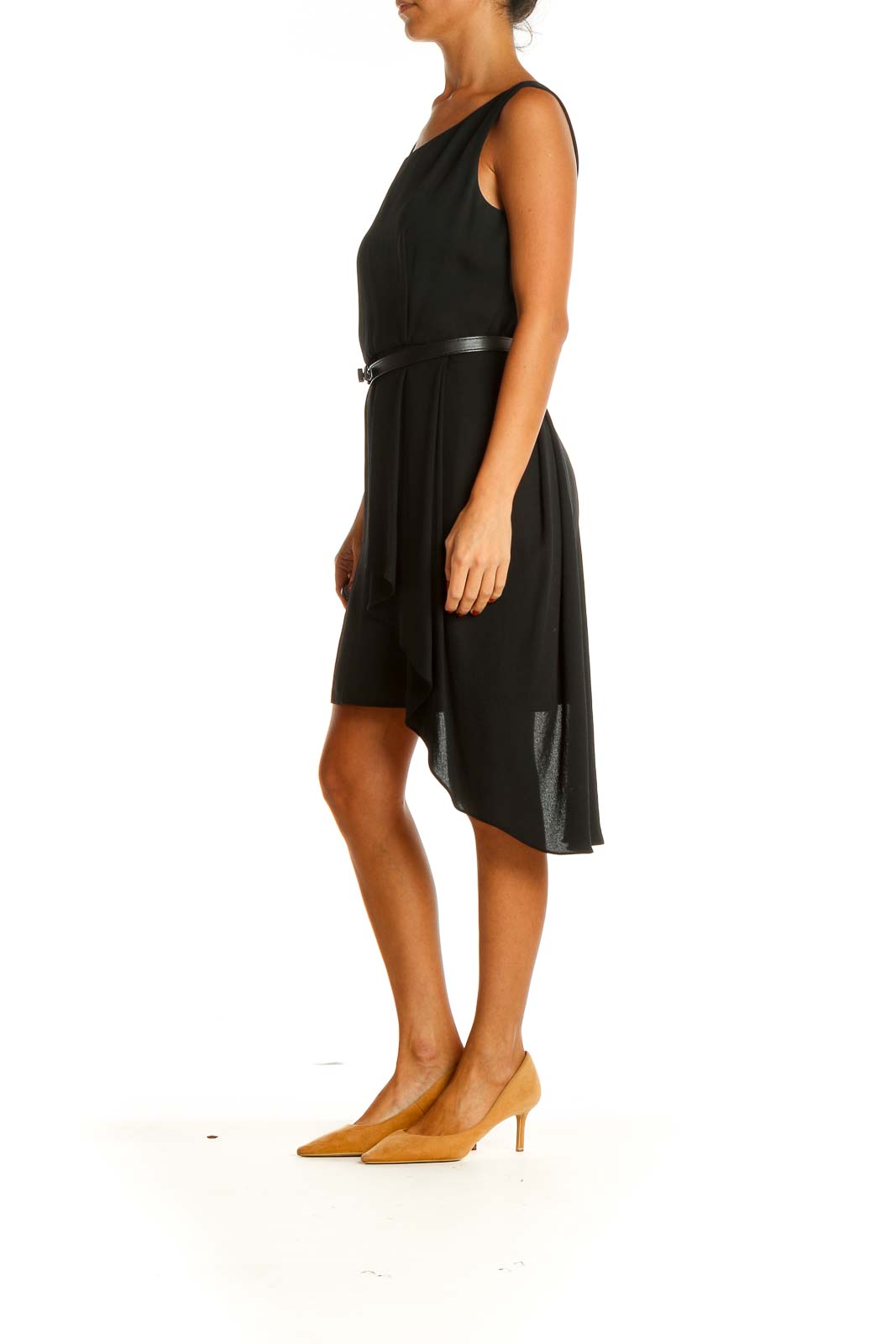 Black Solid Day Sheath Dress