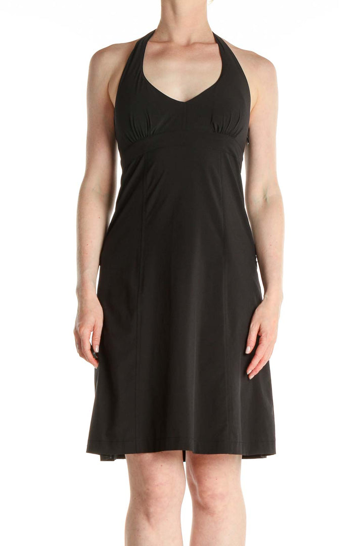 Black Solid Activewear Fit & Flare Dress