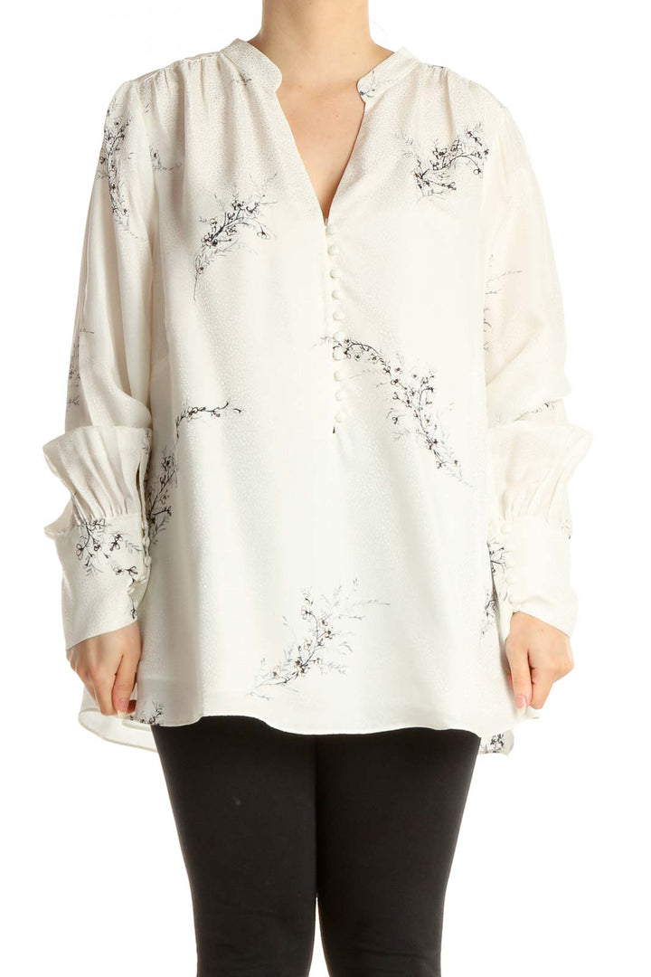 White Floral Print Bohemian Blouse