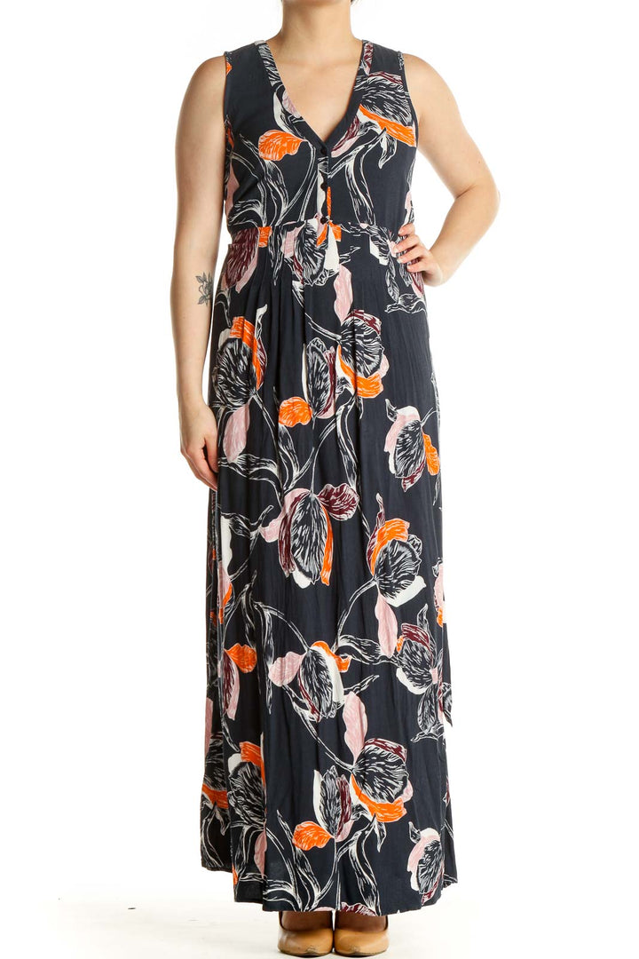 Black Floral Print Holiday Column Dress