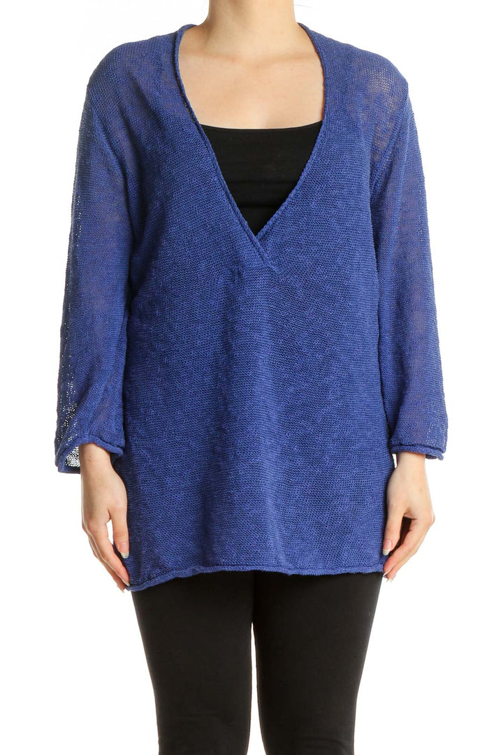 Blue Textured All Day Wear Sweater