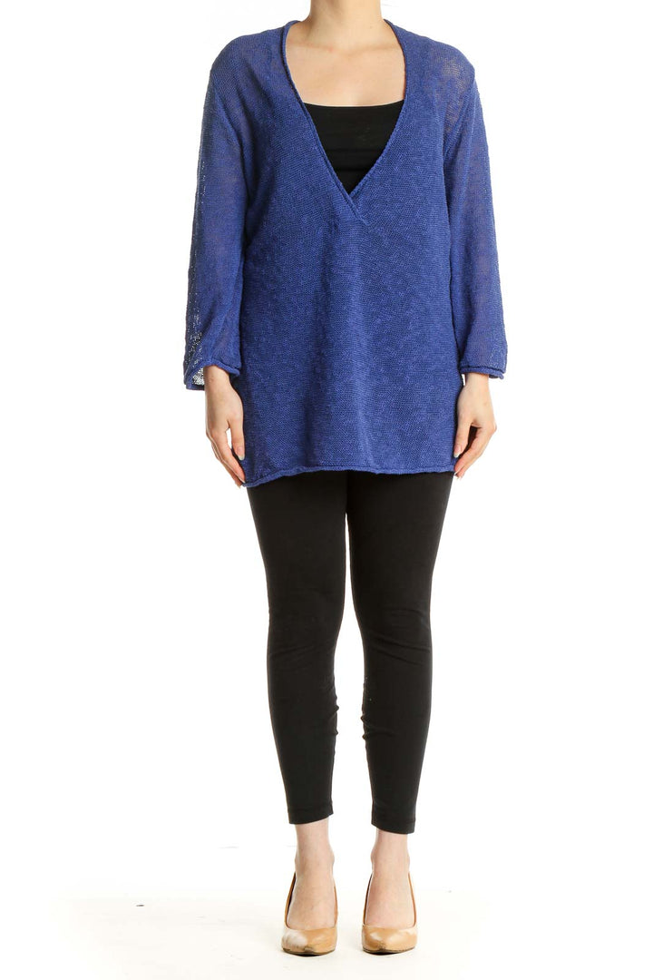 Blue Textured All Day Wear Sweater