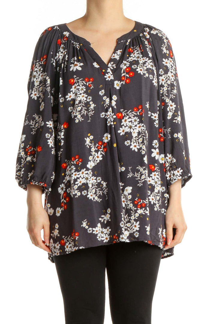 Gray Floral Print All Day Wear Blouse