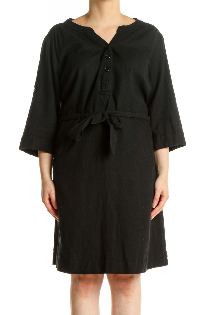 Black Solid Day Shift Dress