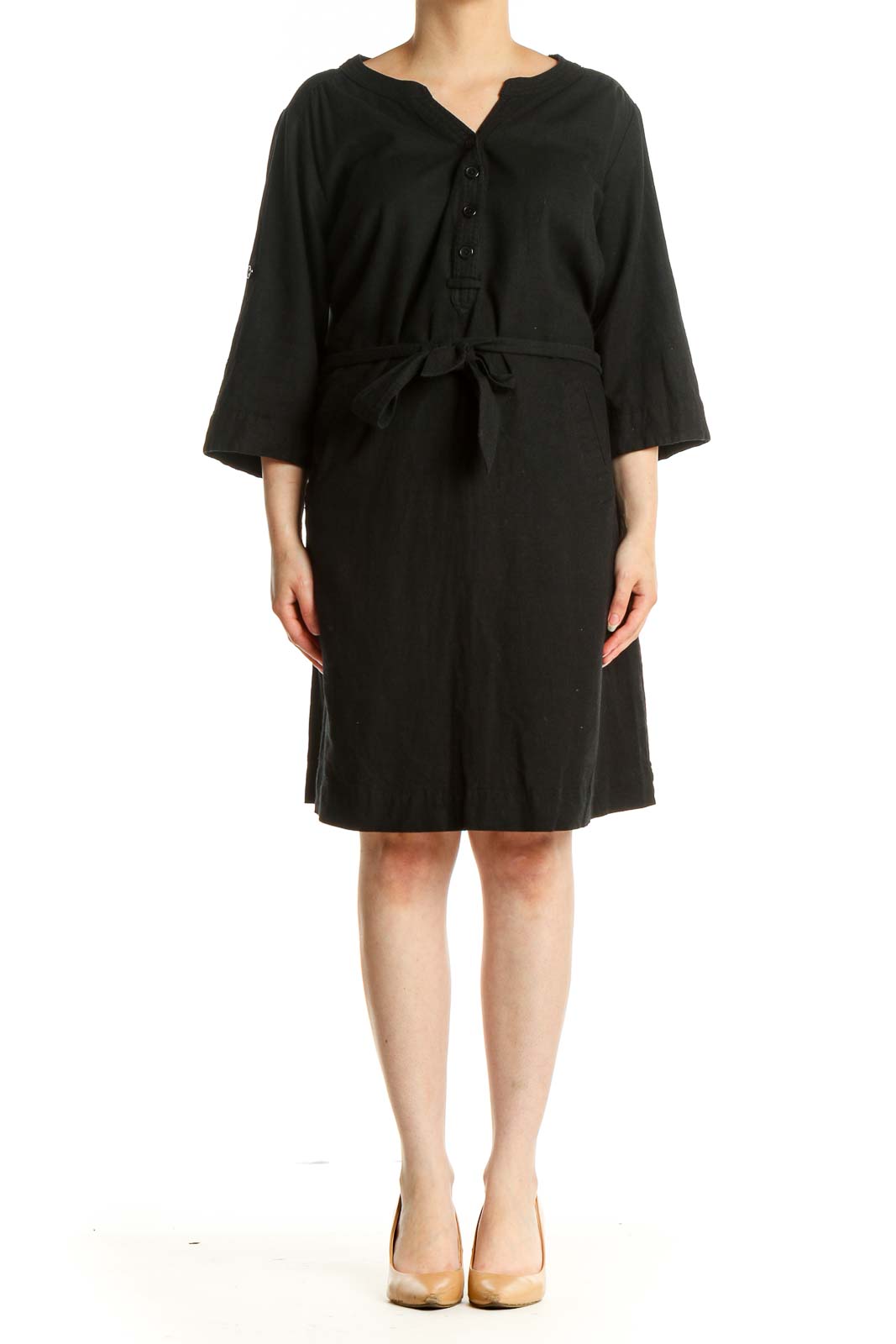 Black Solid Day Shift Dress