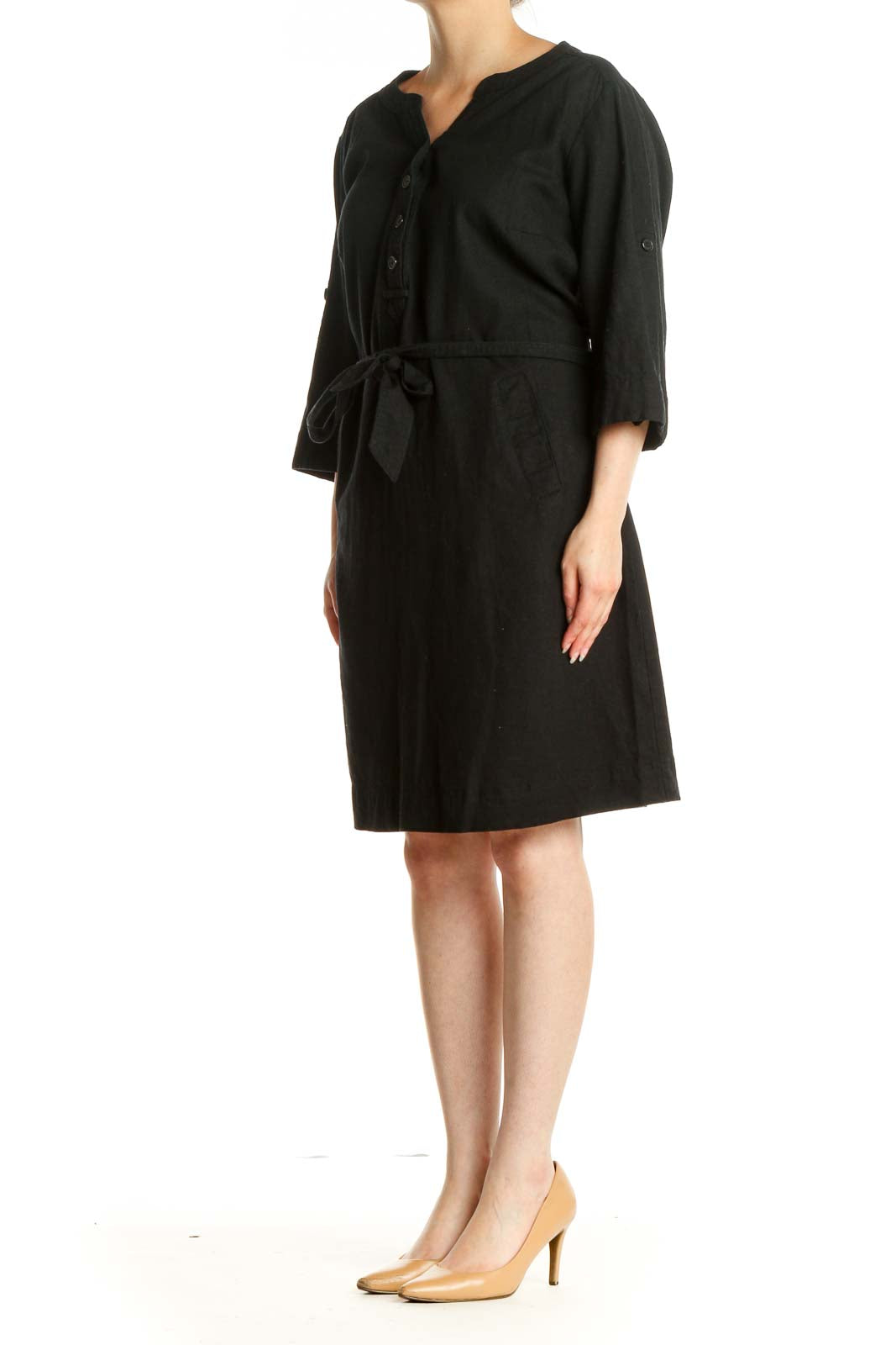 Black Solid Day Shift Dress