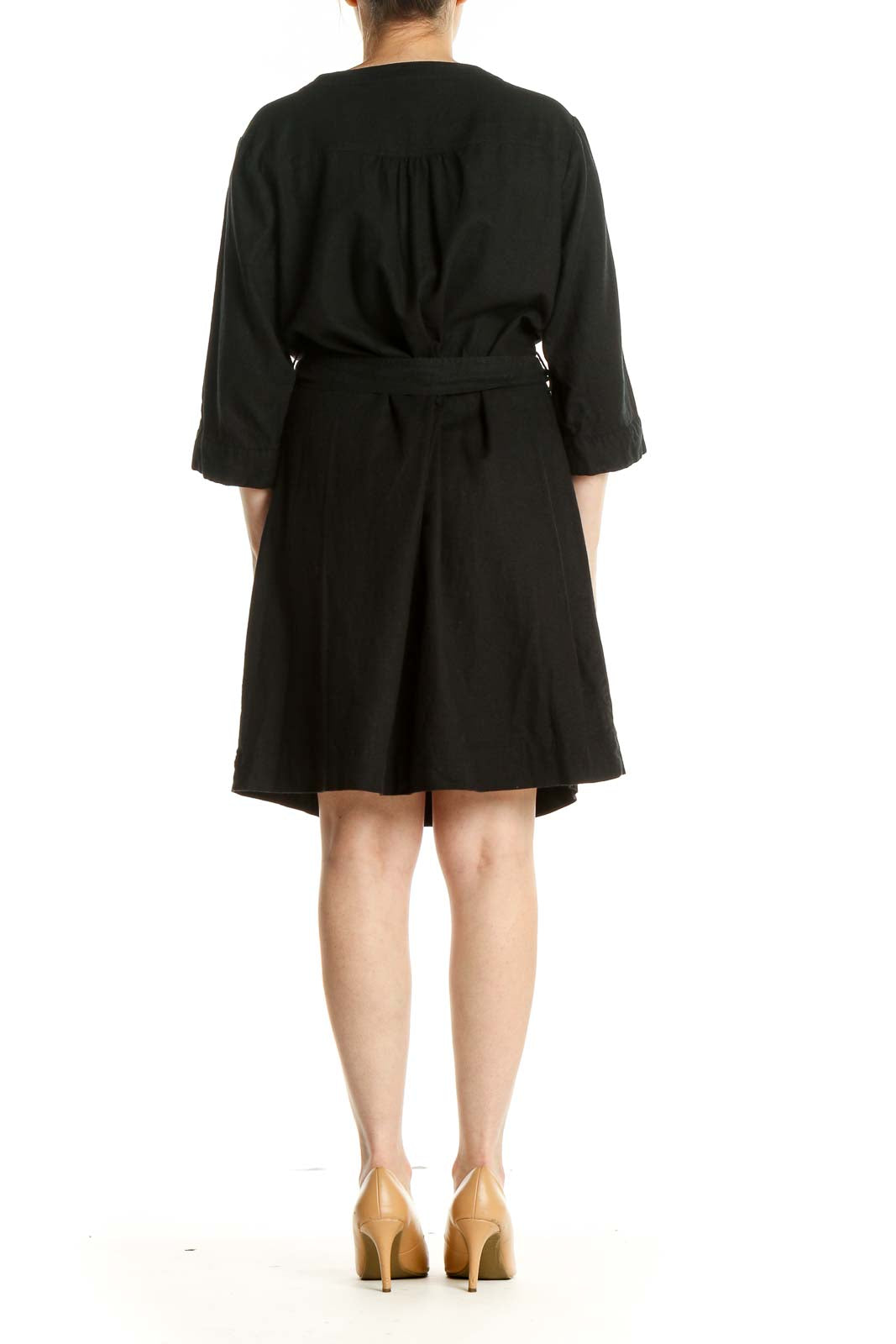 Black Solid Day Shift Dress