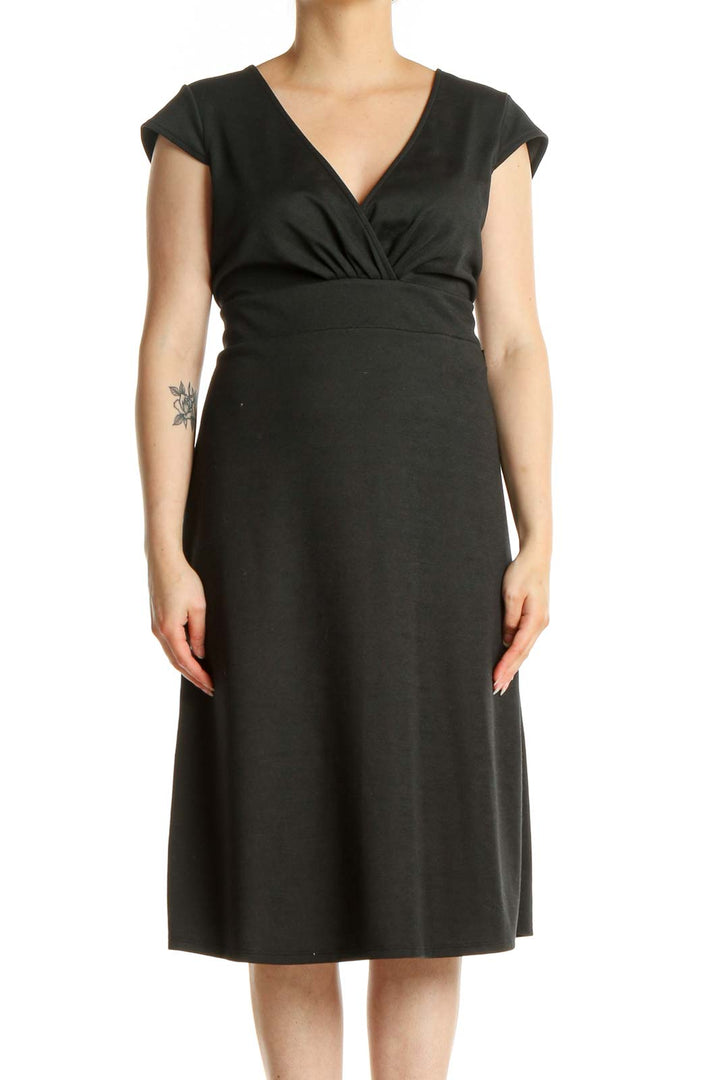 Black Solid Classic Fit & Flare Dress