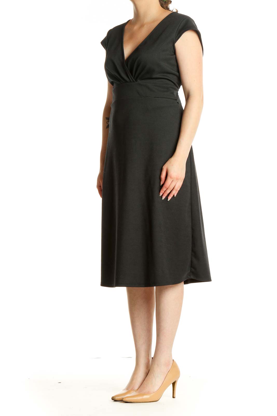 Black Solid Classic Fit & Flare Dress