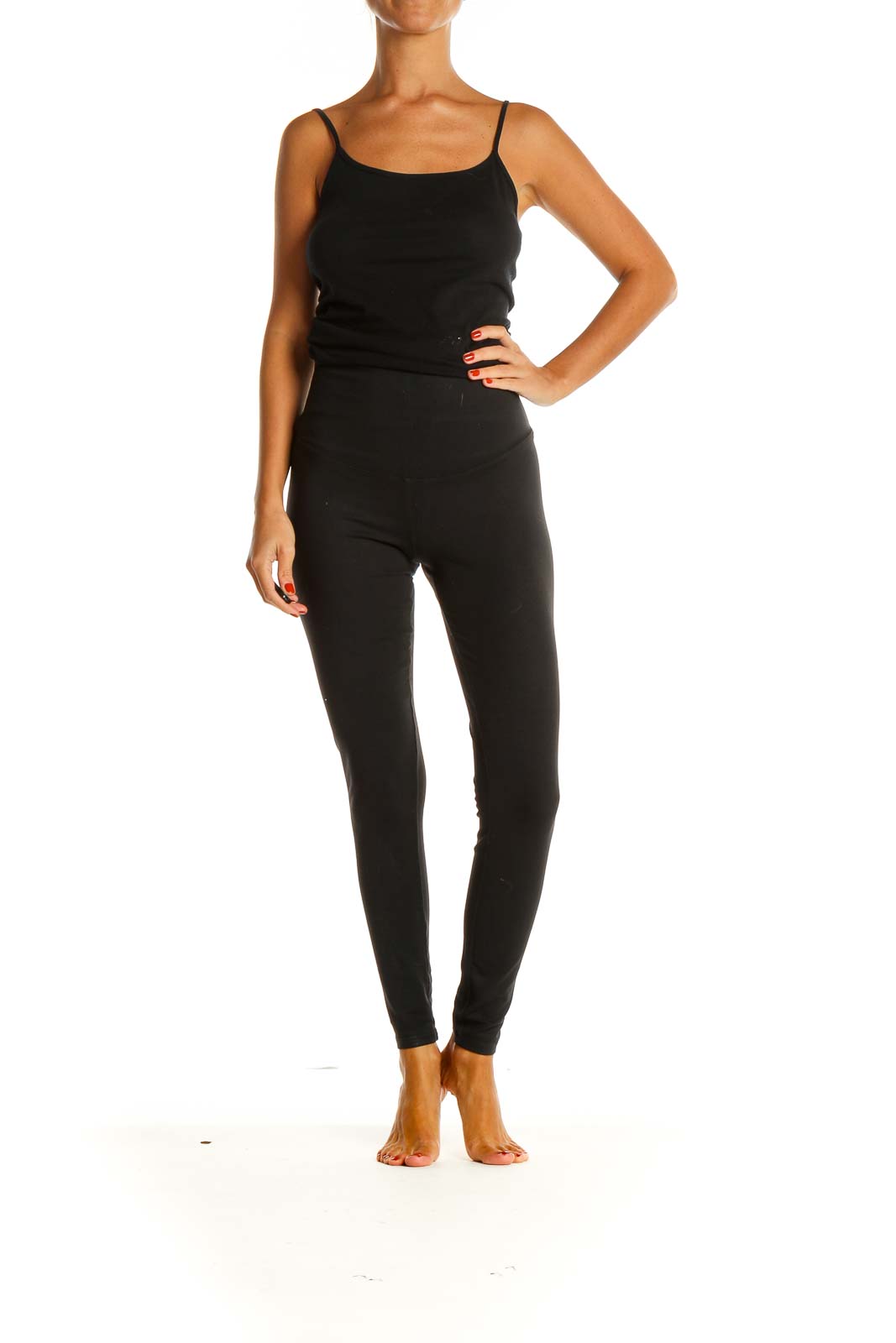 Black Solid Casual Leggings