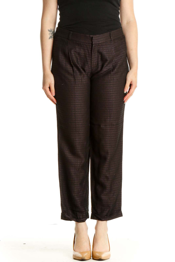 Black Textured Casual Trousers