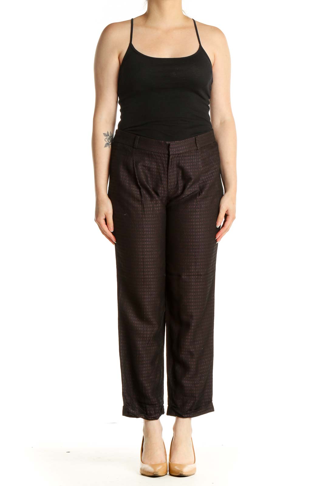 Black Textured Casual Trousers