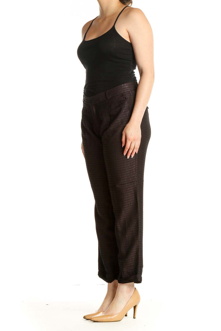 Black Textured Casual Trousers