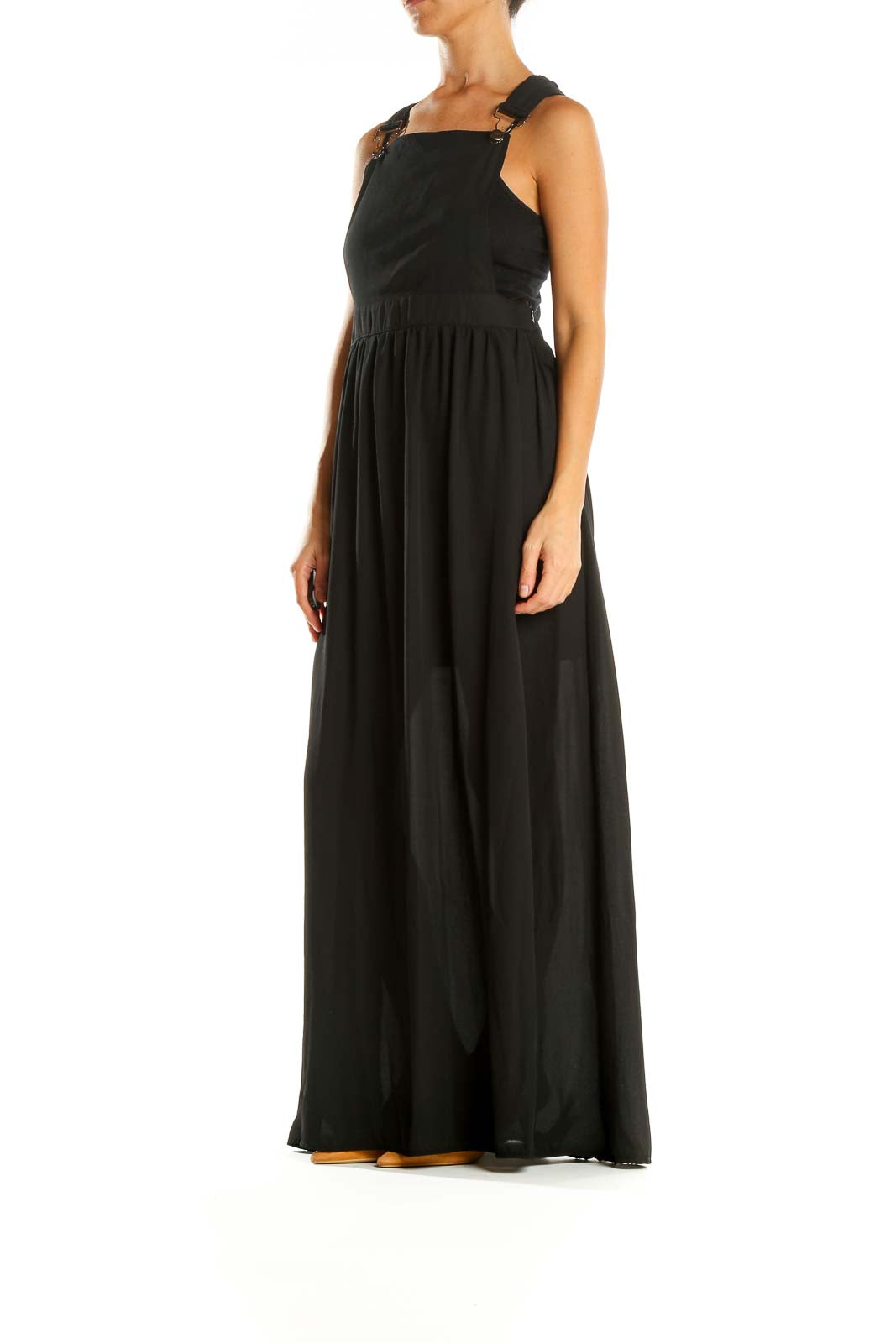 Black Solid Chic Overall Dress