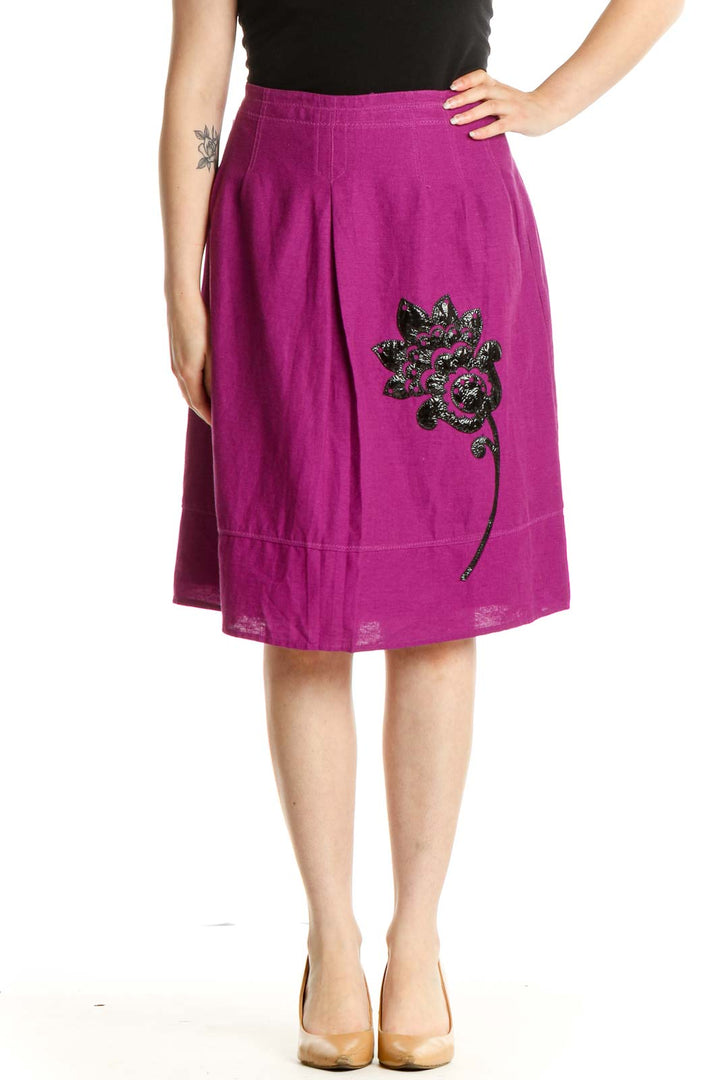 Pink Graphic Print Chic A-Line Skirt