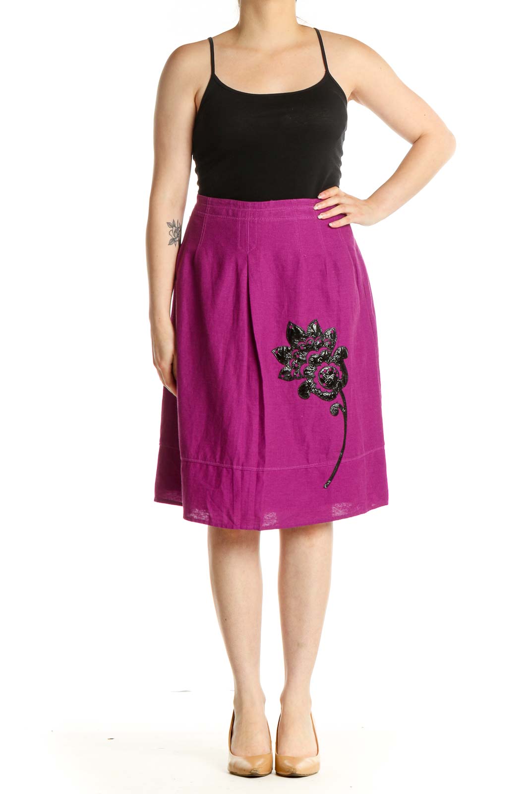 Pink Graphic Print Chic A-Line Skirt