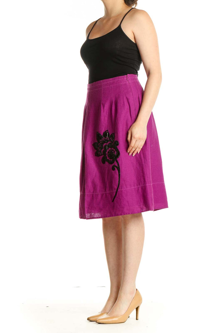 Pink Graphic Print Chic A-Line Skirt