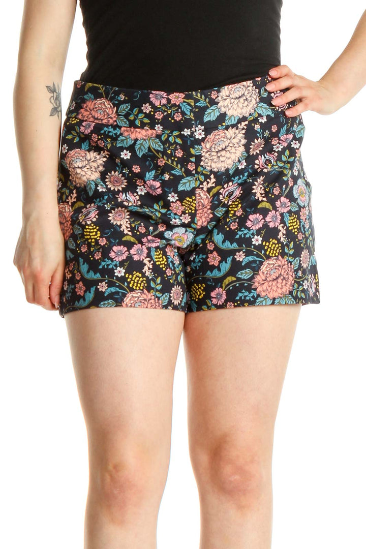 Black Floral Print Chic Shorts