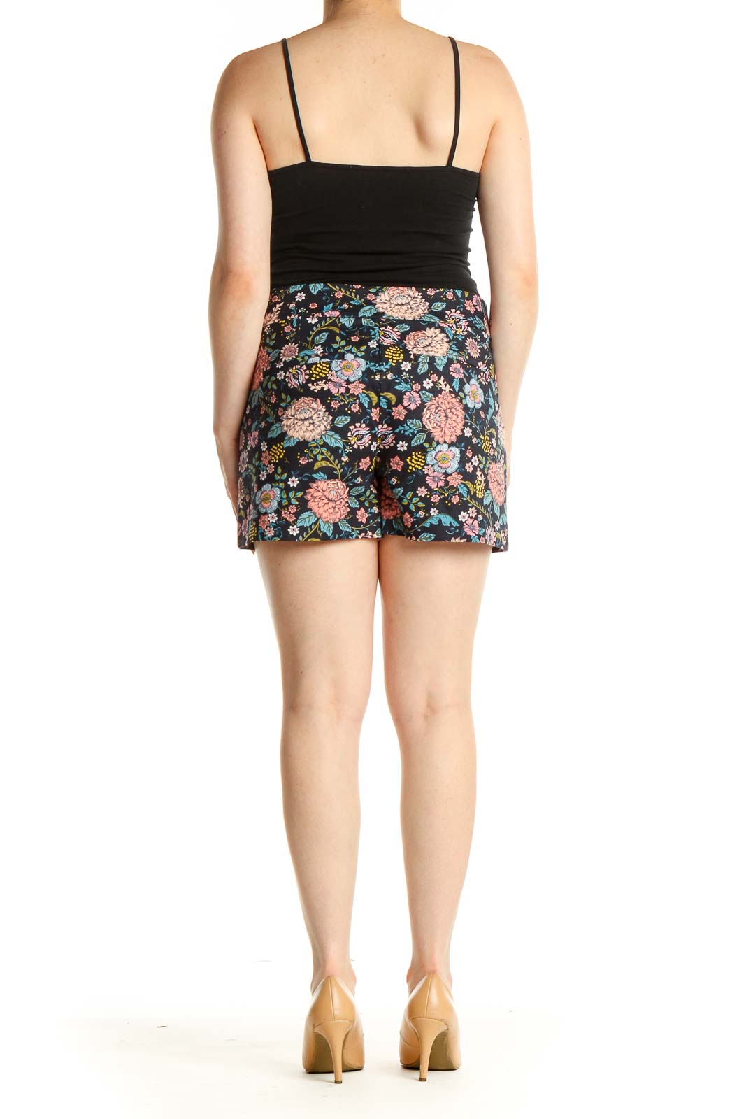 Black Floral Print Chic Shorts