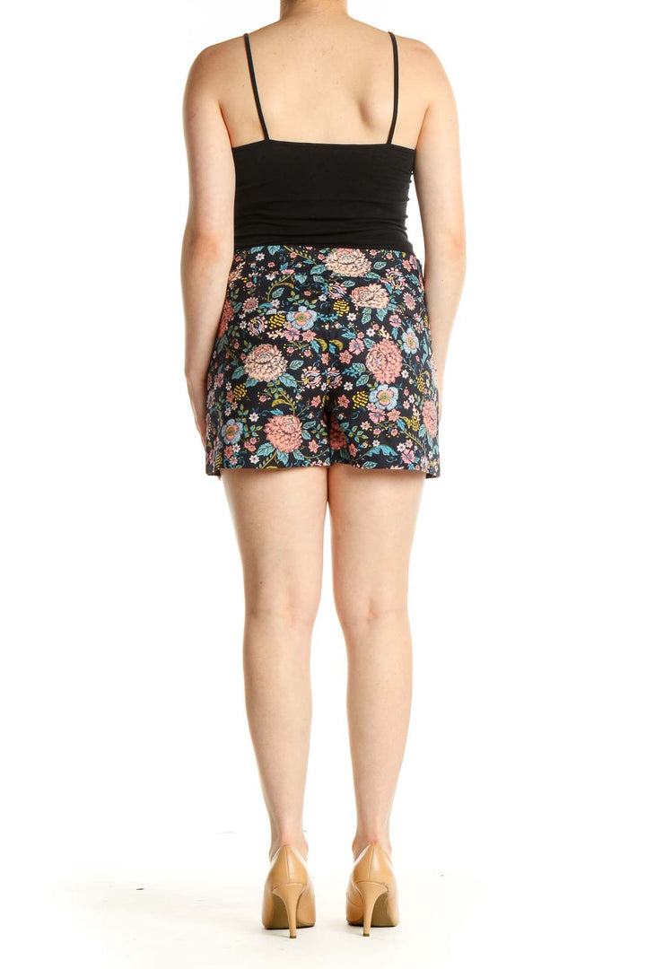 Black Floral Print Chic Shorts