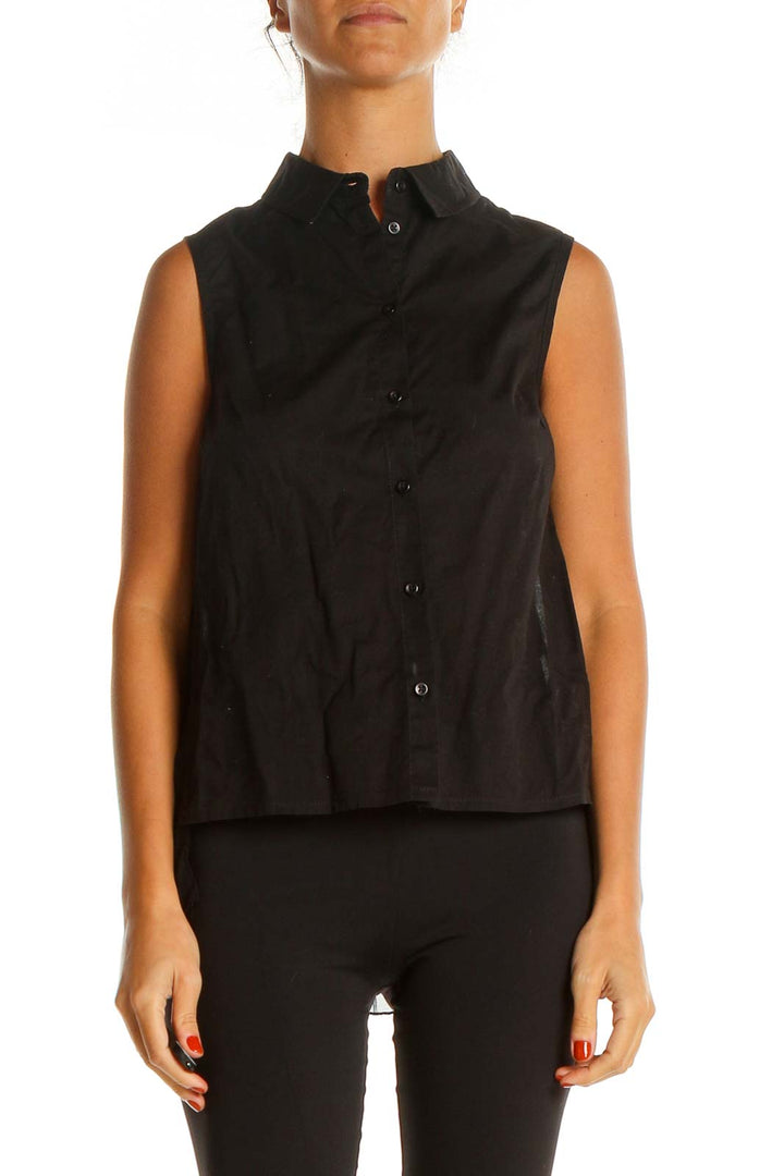 Black Collared Top With Pleated Sheer Back