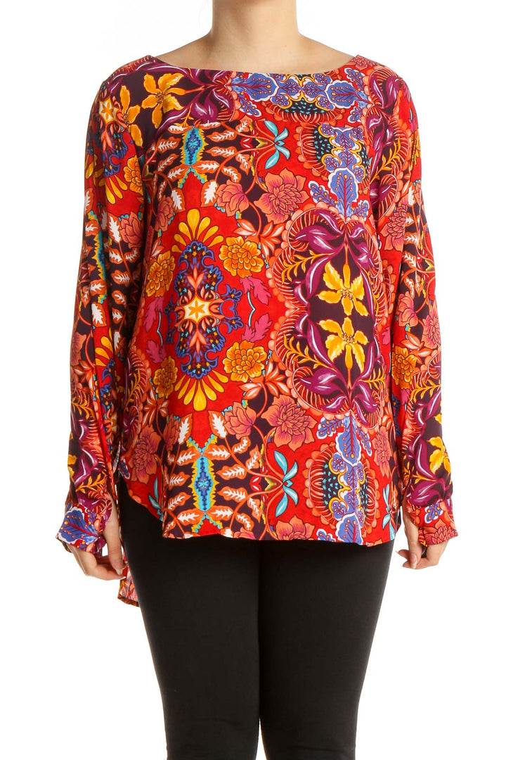 Red Graphic Print Bohemian Blouse