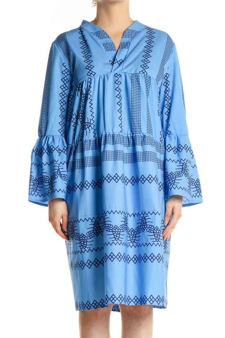 Blue Geometric Print Shift Dress