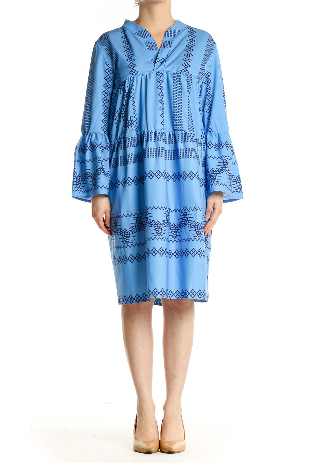 Blue Geometric Print Shift Dress