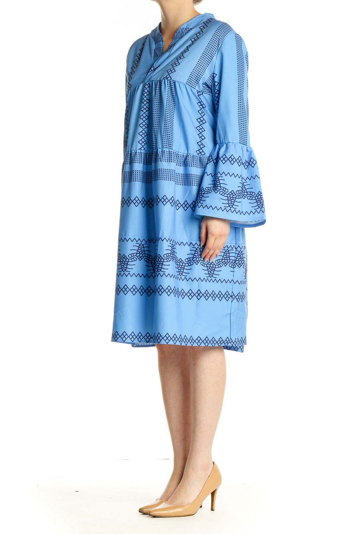 Blue Geometric Print Shift Dress