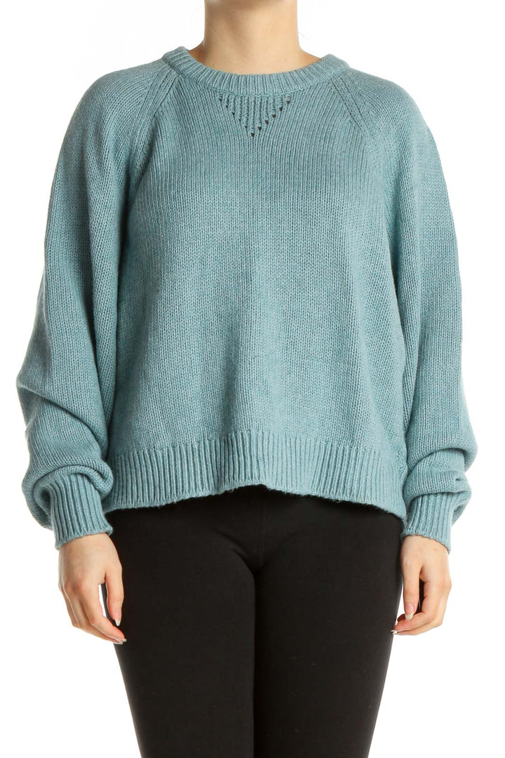 Blue Textured Classic Sweater