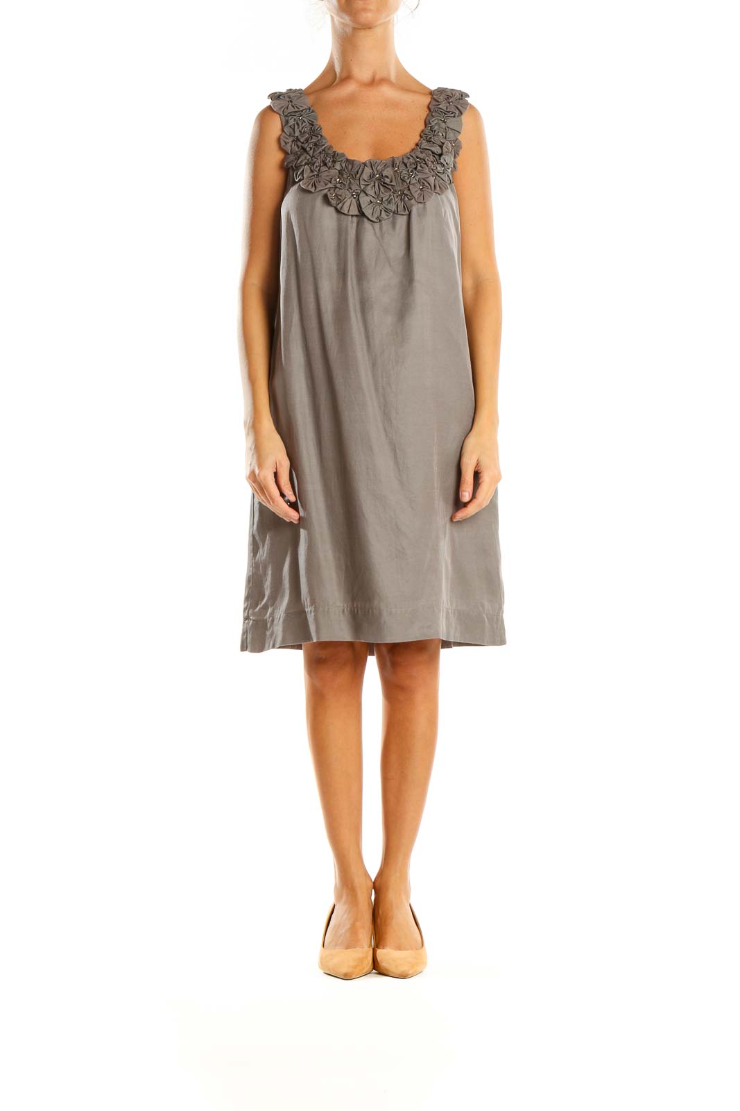 Brown Solid Holiday Shift Dress