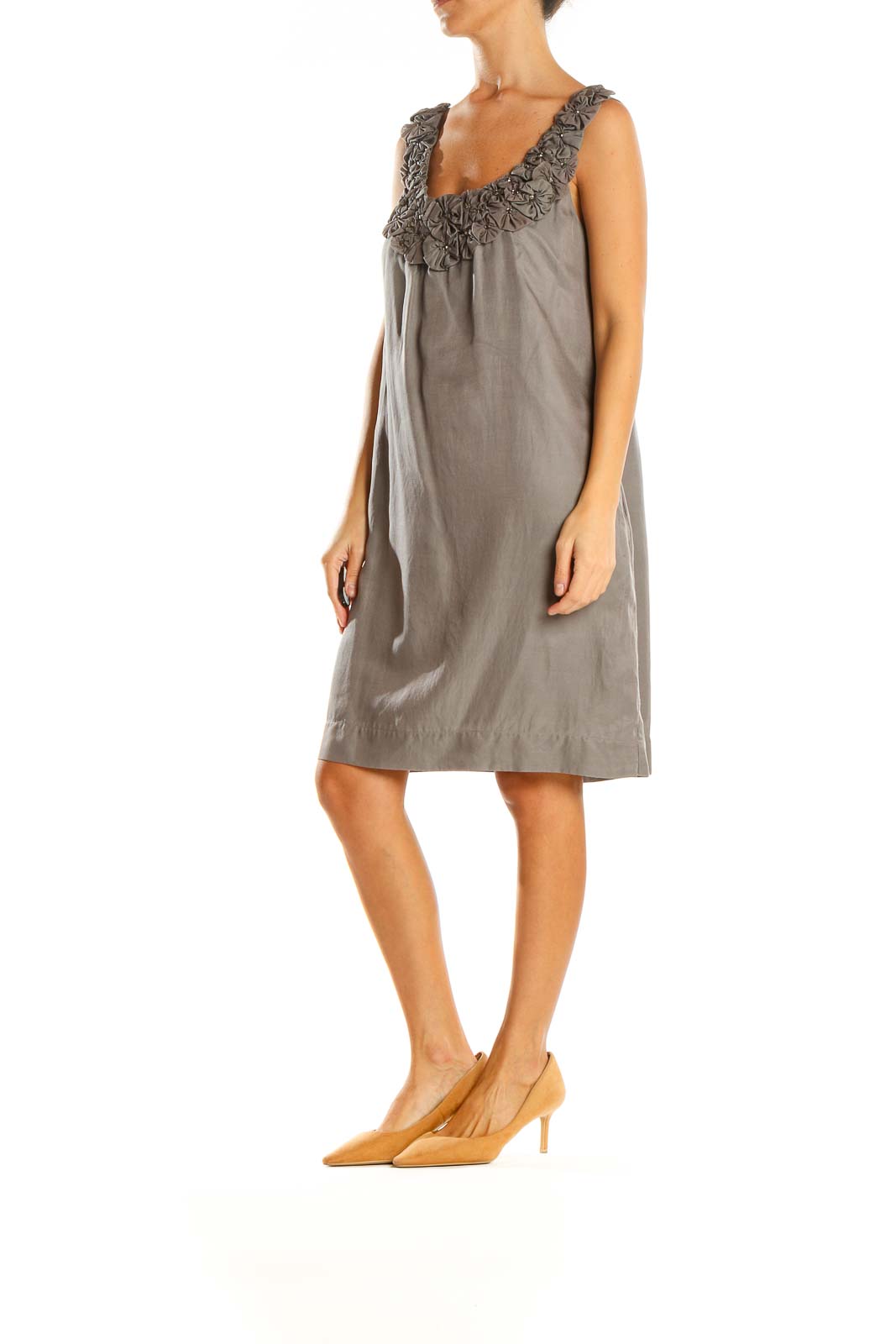 Brown Solid Holiday Shift Dress