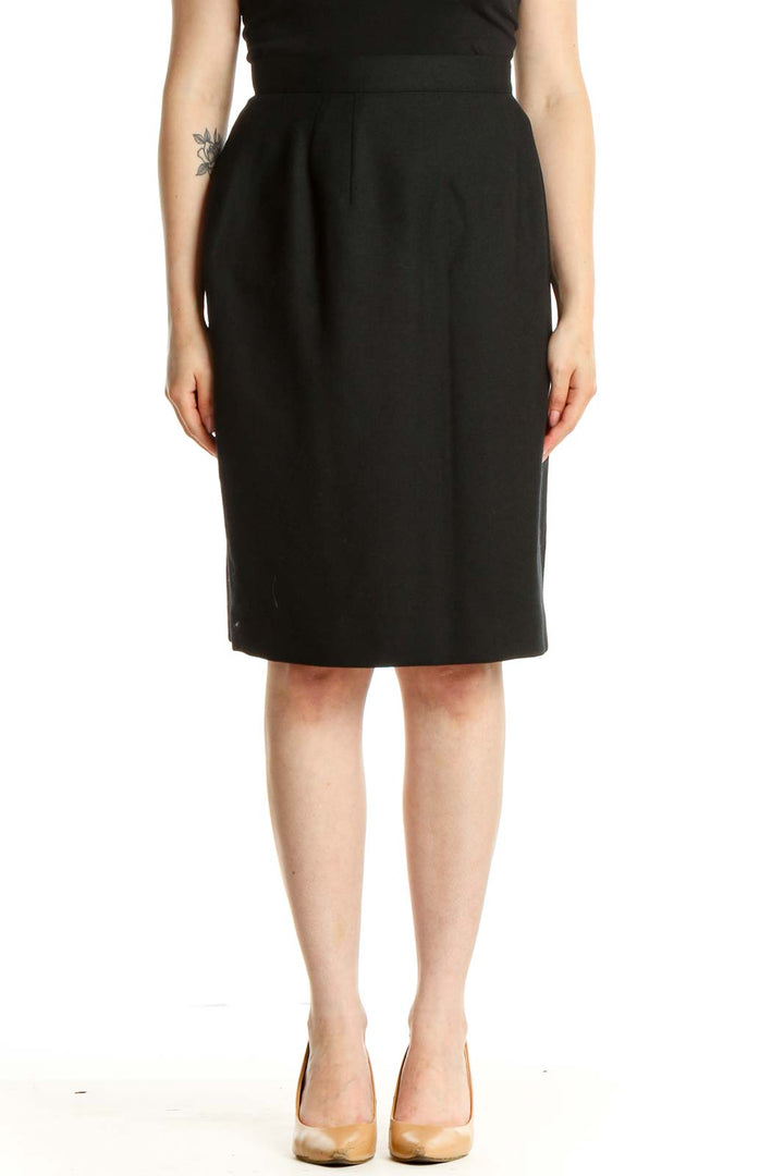 Black Solid Brunch Pencil Skirt