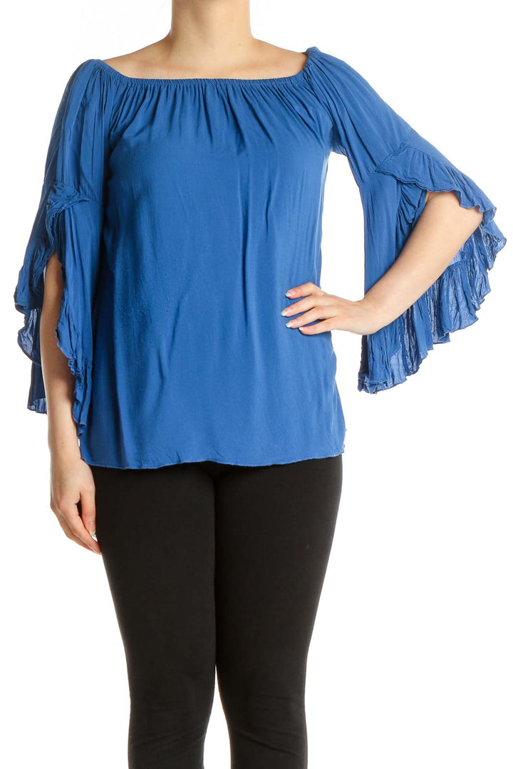 Blue Solid Holiday Blouse