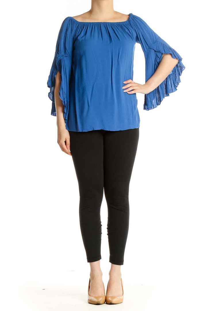 Blue Solid Holiday Blouse