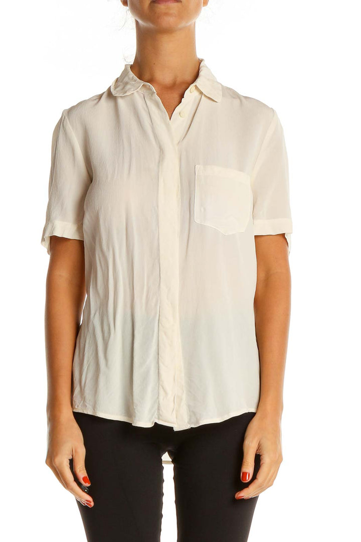 White Solid Casual Shirt