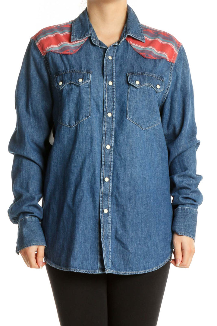 Blue Chambray Red Panel Western Shirt