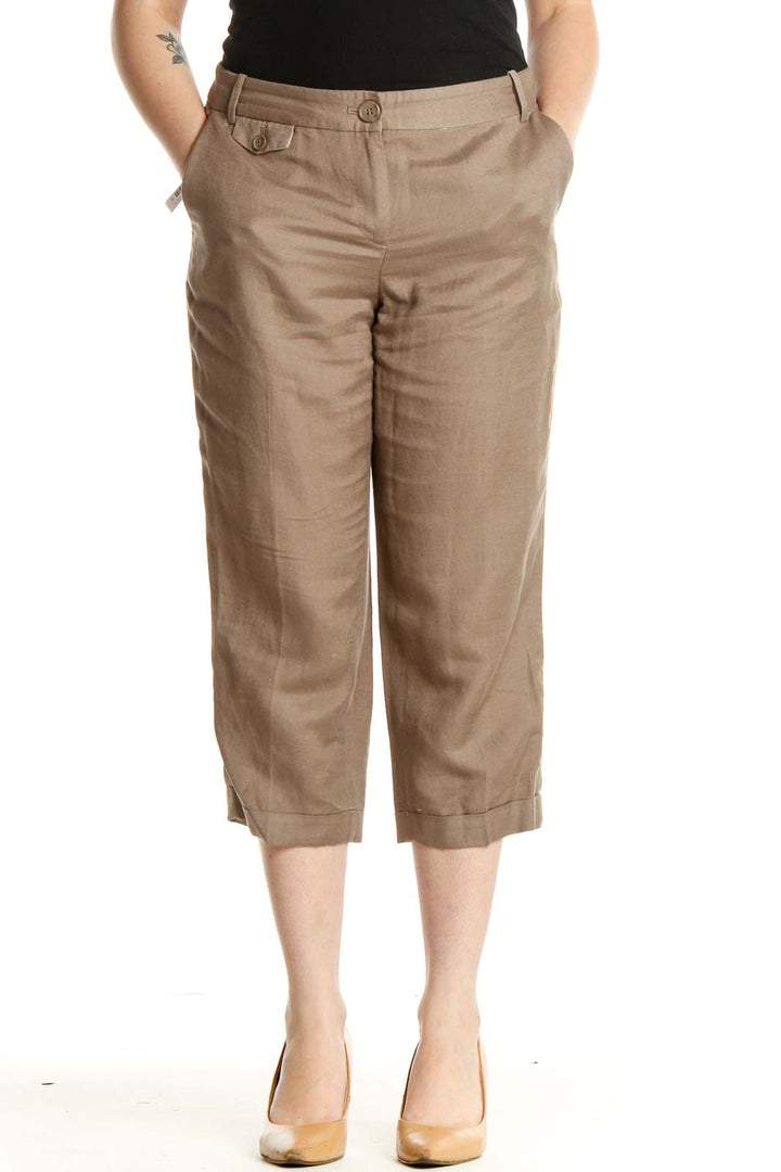 Brown Casual Capri Pants