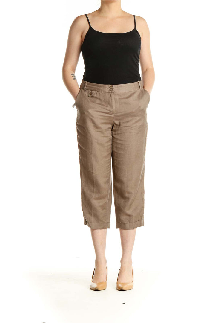 Brown Casual Capri Pants