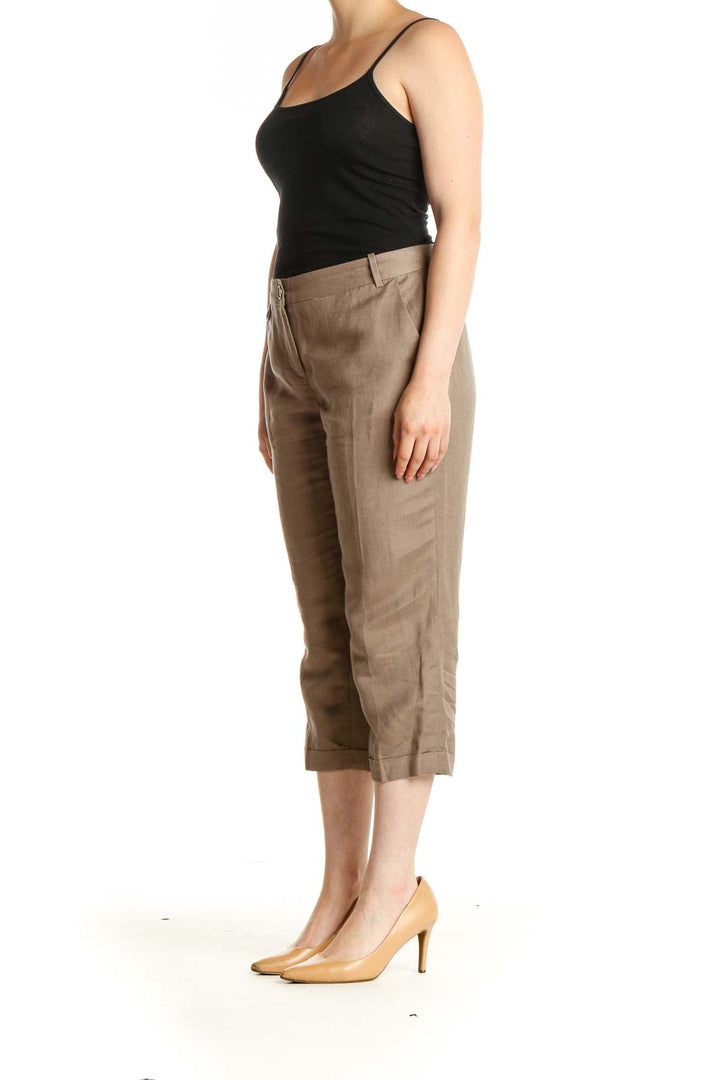 Brown Casual Capri Pants