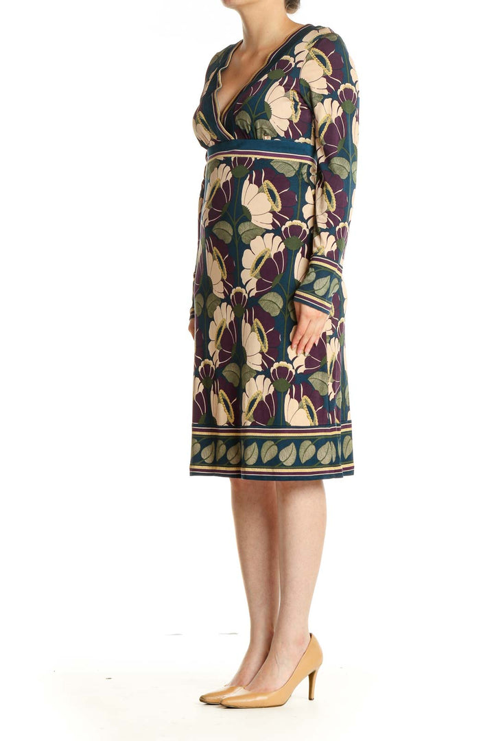 Beige Floral Print Sheath Dress