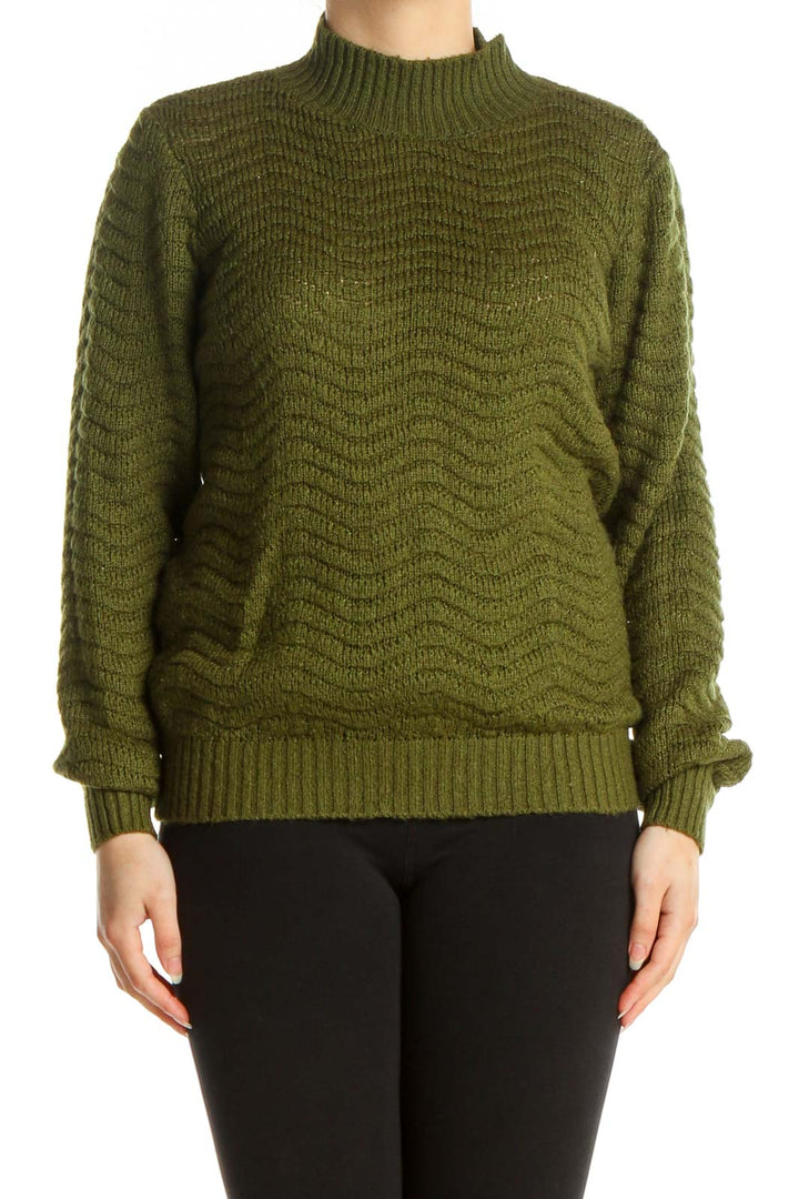 Green Textured All Day Wear Sweater